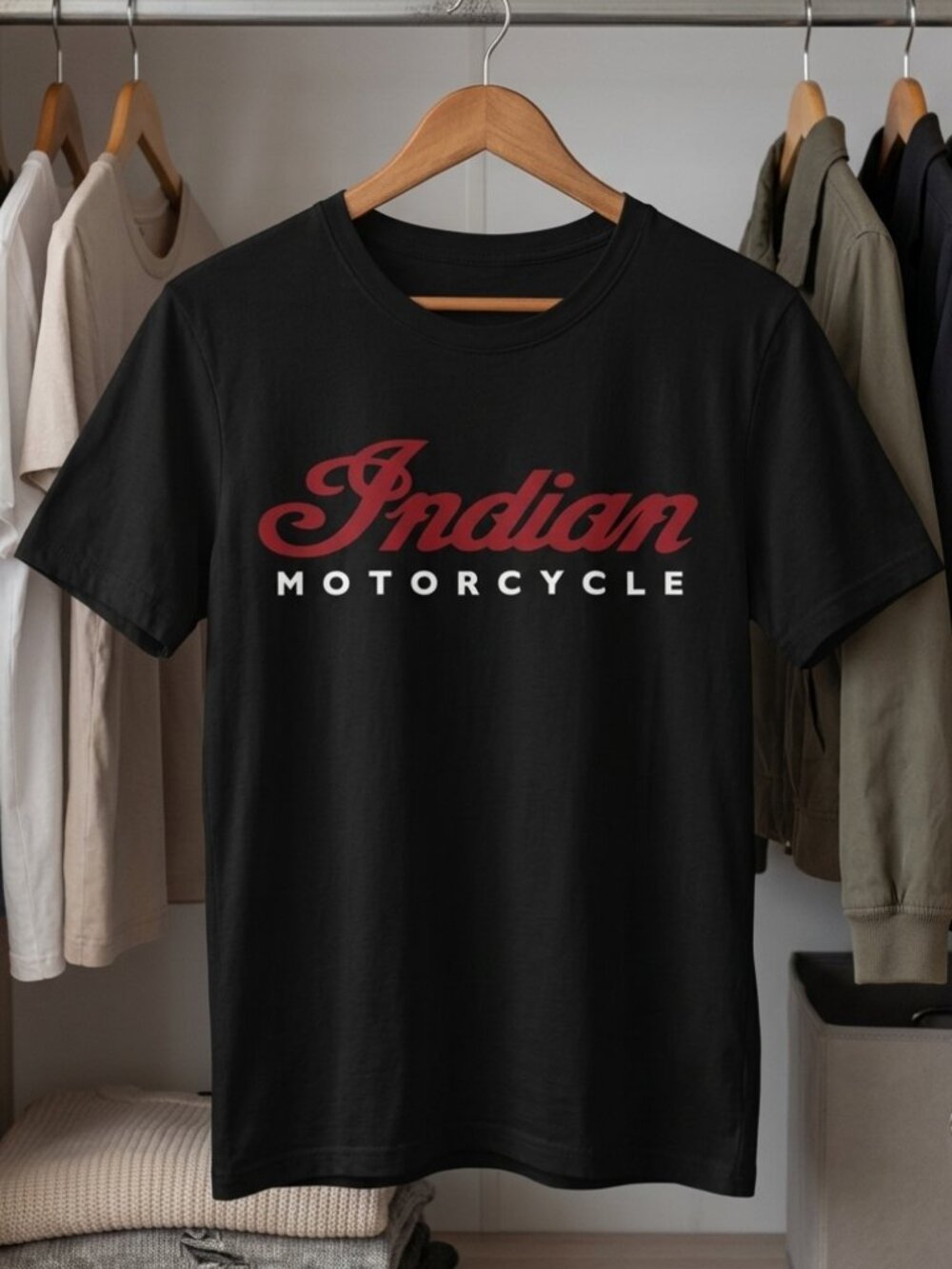 Indian Motorcycle Vintage Biker Tee Retro Rider Graphic Shirt Black
